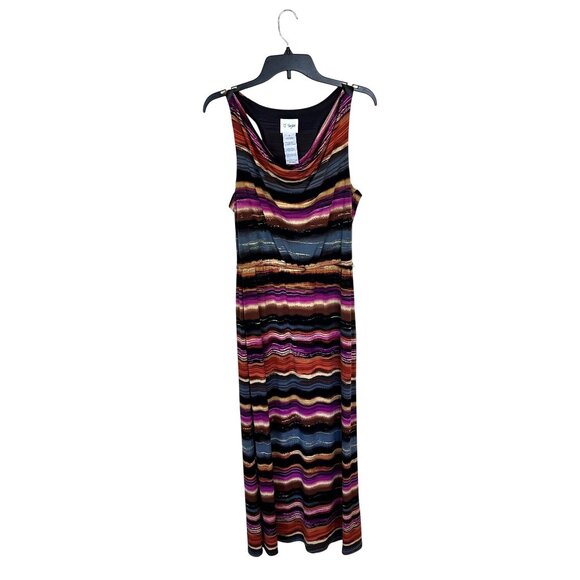 J Taylor Sleeveless Maxi Dress Cowl Neckline 10 Medium Purple Striped Multicolor - Picture 1 of 6